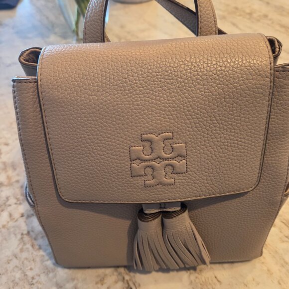Tory Burch gray grain leather small back pack main image 8